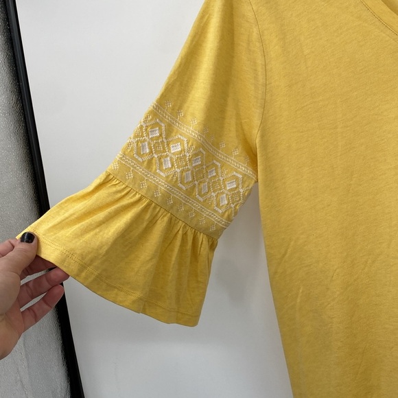 J.Jill Embroidered Sleeve Double-v Tee Shirt Women Size Large Gold Ruffle Boho‎ - Picture 3 of 7